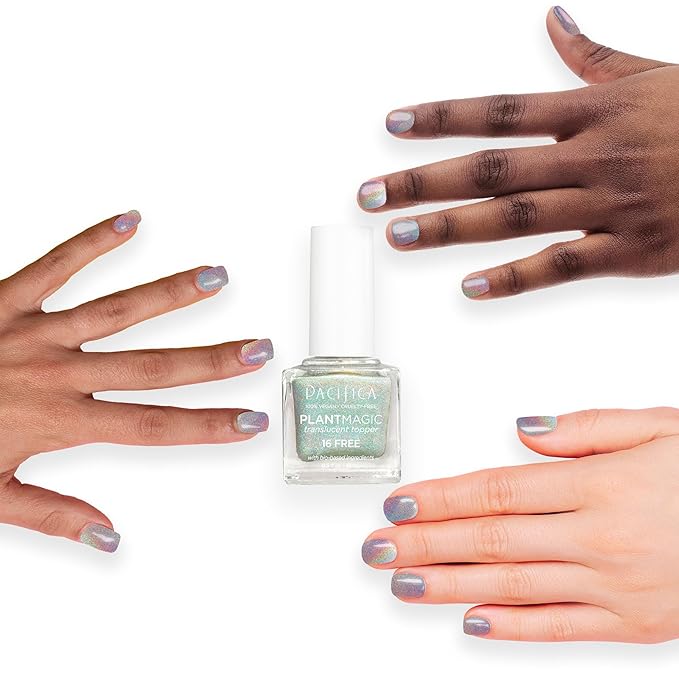 Pacifica Natural Nail Polish – Plant Magic Glitter Rainbow Base - Plant Based, Non-Toxic & Clinically Tested - Long Lasting, Glossy, Chip-Resistant, Clean Beauty, Dermatologist Approved, Rainbow Gloss