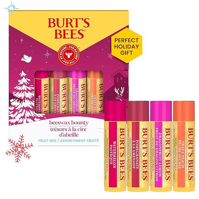 Burt's Bees Lip Balm Gift Set, Beeswax Bounty Fruit Mix, 0.15 Oz, 4 Count