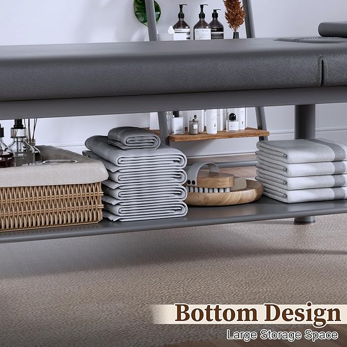 Olela Heavy Duty Stationary Massage Table with Adjustable Backrest, 31.5" Wide Professional Spa Facial & Therapy Bed, Metal Frame PU Leather Treatment Table for Salon & Clinic