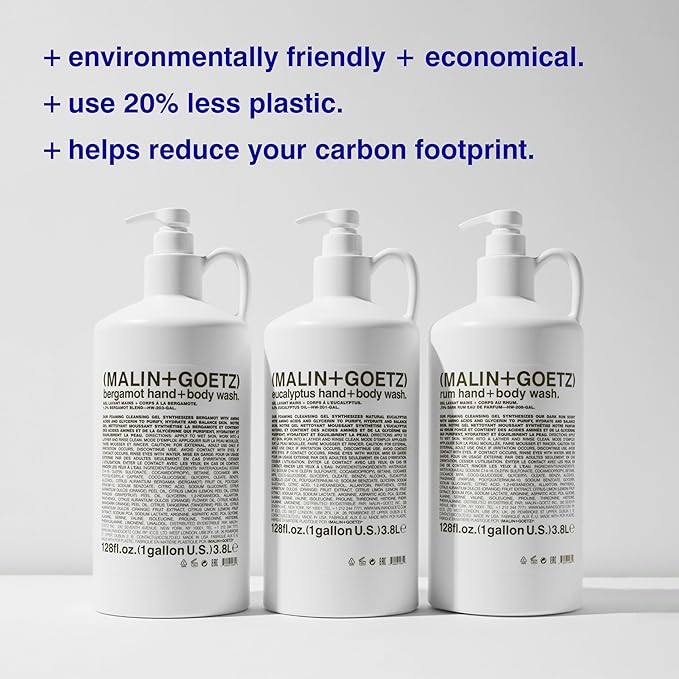 MALIN+GOETZ Hand + Body Wash | Gentle Foaming Cleanser with Botanical Extracts and Amino Acids | Hydrating, pH-Balanced, Unisex Scent | Vegan & Cruelty-Free (Rum, 128 Fl Oz)