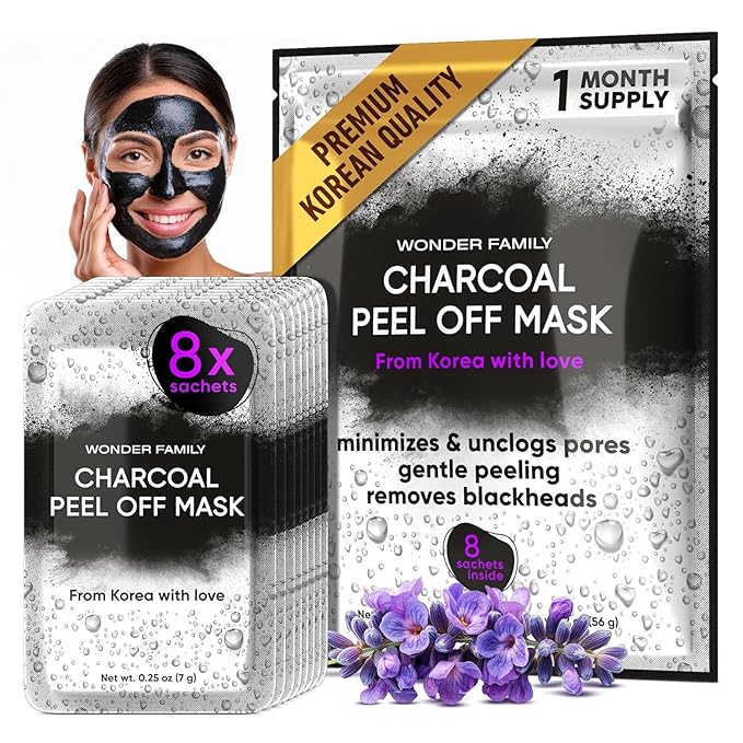 Korean Activated Charcoal Face Mask Peel Off - Blackhead Remover Mask - Facial Peeling & Nose Pore Cleaner - Black Head Remover for Face - Alternative to Pore Strips - Korean Skin Care Masks - 8 Pack