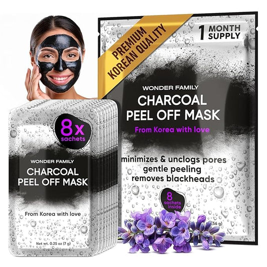 Korean Activated Charcoal Face Mask Peel Off - Blackhead Remover Mask - Facial Peeling & Nose Pore Cleaner - Black Head Remover for Face - Alternative to Pore Strips - Korean Skin Care Masks - 8 Pack