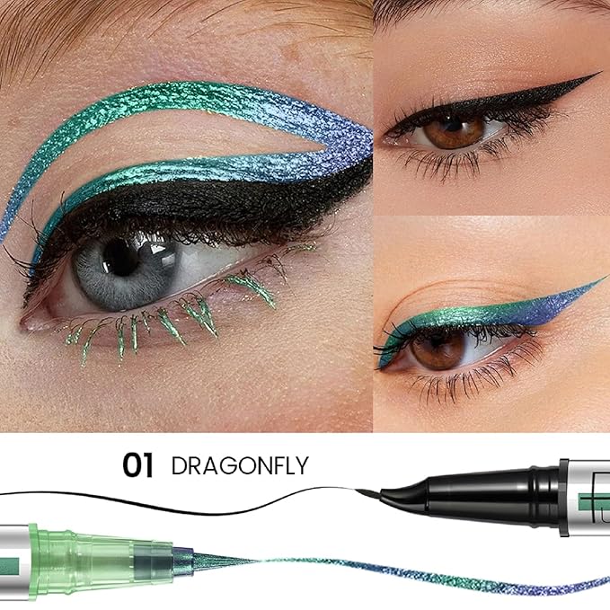Black and Multichrome Waterproof Liquid Eyeliner, Stay All Day Eye Liner Pen with Precise Tips for Women, Smudge-Proof & Transfer-Resistant, Vegan & Cruelty-Free