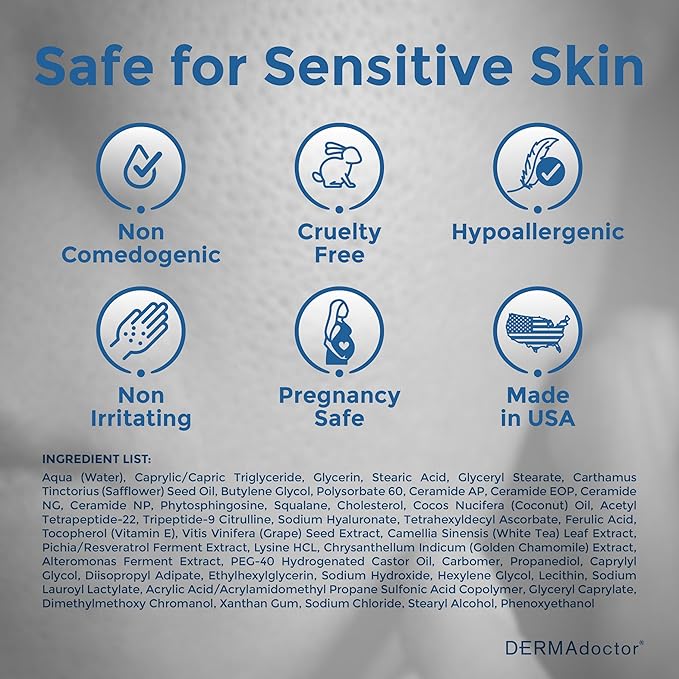 DERMAdoctor Calm Cool + Corrected Dermatologist Formulated Vitamin C Face Cream with Ferulic Acid + Vitamin E Oil; Ceramide Moisturizer for Sensitive Skin - 2.0 oz