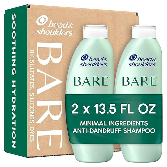Head & Shoulders BARE Dandruff Shampoo Twin Pack, Soothing Hydration, Sulfate-Free, Silicone-Free, Dye-Free, Eco-Friendly Bottles, Safe for All Hair Types, 13.5 Fl Oz Each (Set of 2)