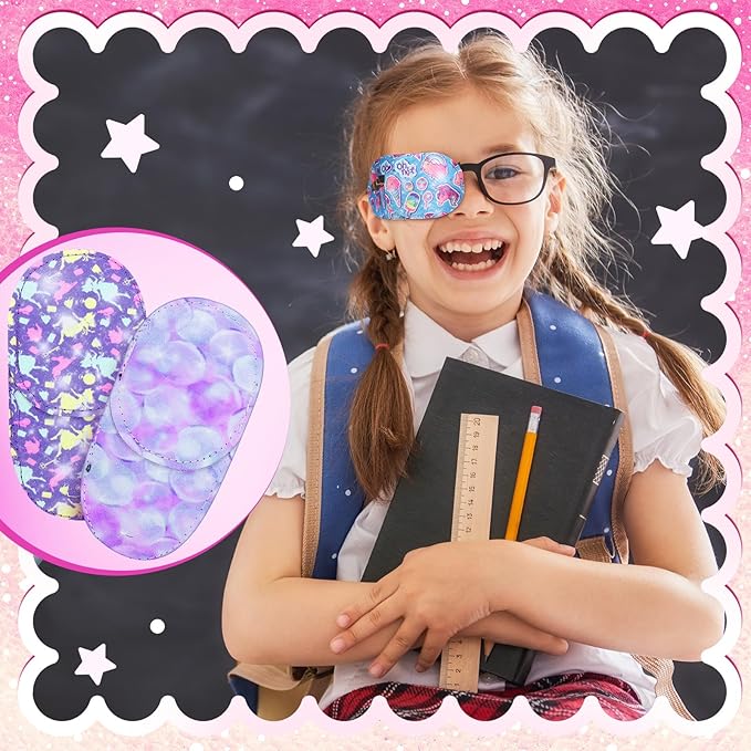 Newcotte 12 Pcs Eye Patch for Kids Girls Boys Reusable Eye Patch for Glasses over the Lens Colorful Eye Patch Toddler Eye Patch Adorable Kids Eye Patches Assorted Eye Patch Cover (Mermaid)