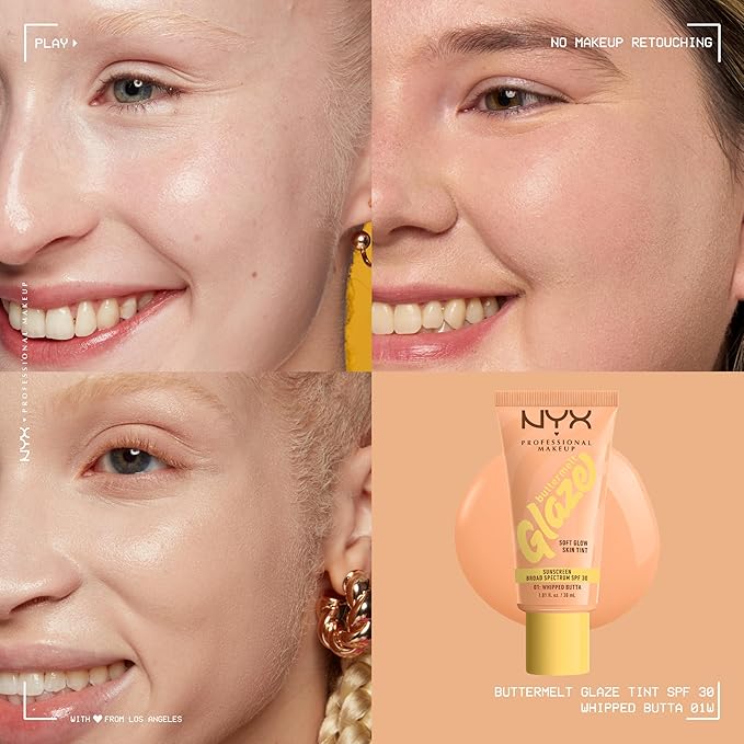 NYX PROFESSIONAL MAKEUP Buttermelt Glaze Soft Glow Skin Tint with SPF 30, Up To 12HR Wear, 01 Whipped Butta