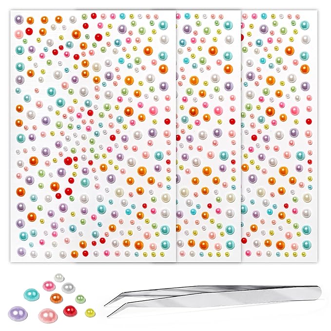 975Pcs Face Gems Hair Gems, Self-Adhesive Face Jewels Eye Jewels Rhinestones 3/4/5/6 mm DIY Face Gems Stick on, Hair Body Rhinestones Gems Crystals Pearls for Face Makeup, Crafts (Pearl_Color)