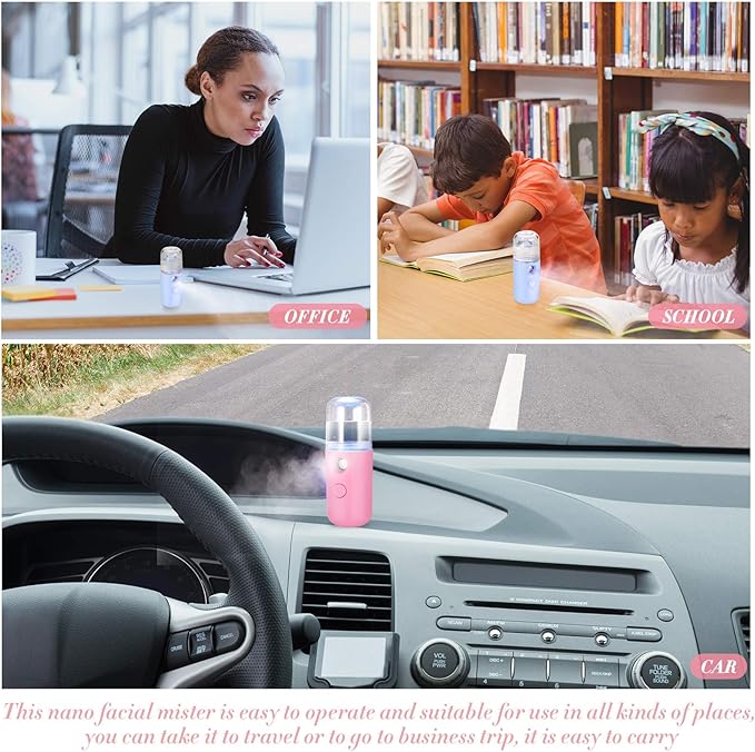 Honoson 2 Nano Facial Mister Sprayer Portable Face Nano Mister for Eyelash Extensions USB Rechargeable 1 oz Handy Skin Care Machine for Face Hydrating, Daily Makeup(Blue and Dark Pink)