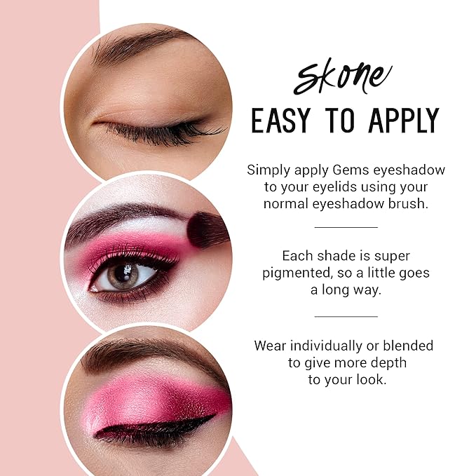 Skone Cosmetics Gems Eye Shadow, Highly Pigmented, Longwear Eye Makeup, Single Eyeshadow with Pro Shimmery Finish - Ultra-Blendable, Slightly Shimmer Shades - PinkEyeshadow - Strawberries