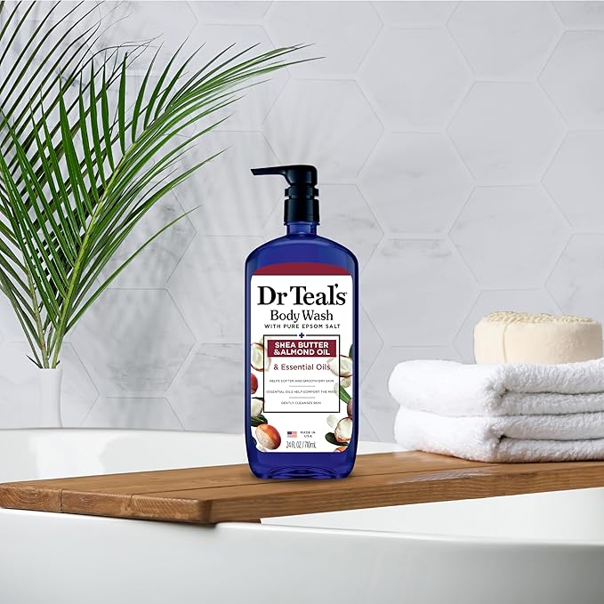 Dr Teal's Body Wash with Pure Epsom Salt, with Shea Butter & Almond Oil, 24 fl oz (Pack of 4)