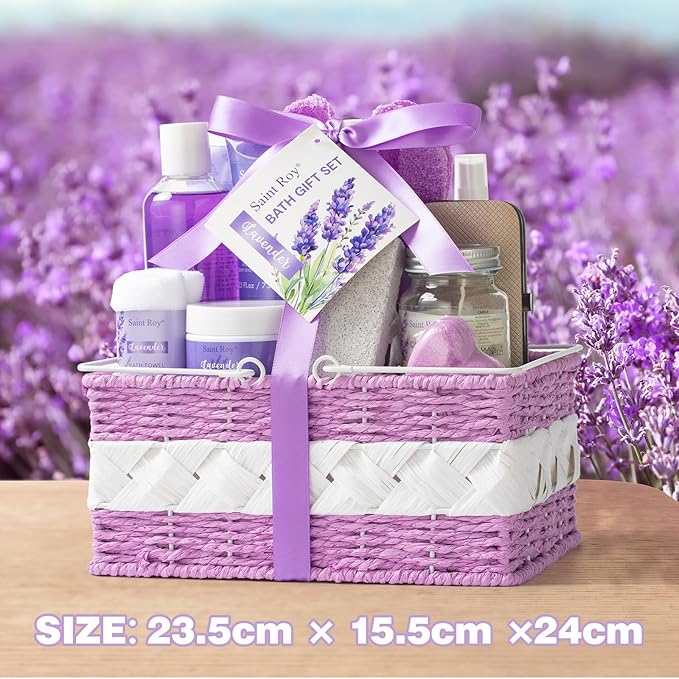 Mother's Day Gift for Mom Spa Gift Baskets for Women Bath lavender gifts spa gift set Basket For Women & Men, Luxury Self Care Home Spa Kit Lavender Bath Gift Basket 20Pcs Bath Gift Set