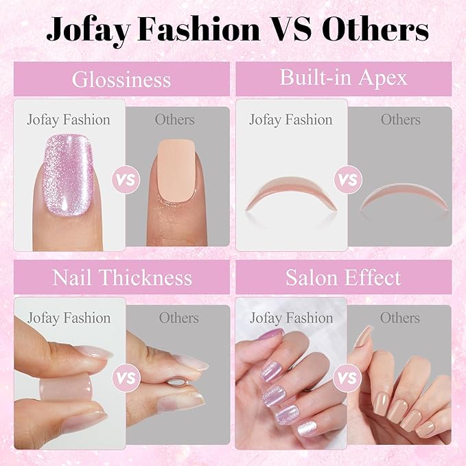Pink Cat Eye Press on Nails Short, Jofay Fashion Soft Gel Fake Nails, Elegant Press on Nails, Reusable & Natural Acrylic False Nails, Stick on Nails for Women Girls Gift, Glue on Nails Kit 32 Pcs