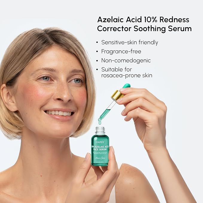 MAREE 10% Azelaic Acid Face Serum - Redness Soothing Hydrating Serum with Niacinamide, Centella Asiatica & Hyaluronic Acid - Relief Serums for Face & Body - Azalecic Acid Skin Facial - Acido Azelaico