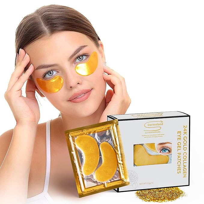 Under Eye Gel Pads, Collagen Eye Patches for Puffy Eyes, Dark Circles, and Wrinkles, 24K Gold Eye Mask with Hyaluronic Acid, Vegan, Cruelty-Free, Hydrating Eye Pad,15 Pairs