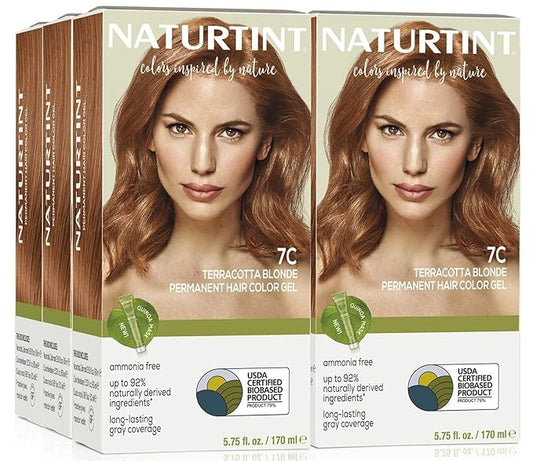 Naturtint 7C Terracotta Blonde Permanent Hair Color (Pack of 6), Ammonia Free, Vegan, Cruelty Free, up to 100% Gray Coverage, Long Lasting Results (Packaging may vary)