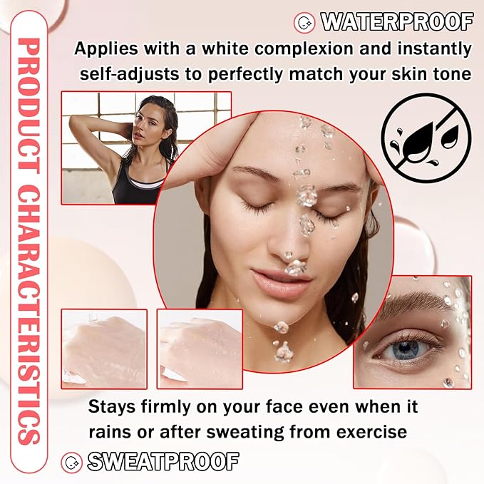 Color Changing Liquid Foundation & CC Cream Makeup Set,Moisturizing BB Cream & Loose Setting Face Powder with Makeup Sponge