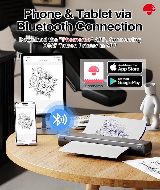 Phomemo Bluetooth Tattoo Stencil Printer, Thermal Tattoo Transfer Machine for Artists & Beginners, Compatible with Phone & PC, with Storage Case & 10Pcs Free Transfer Paper, Grey