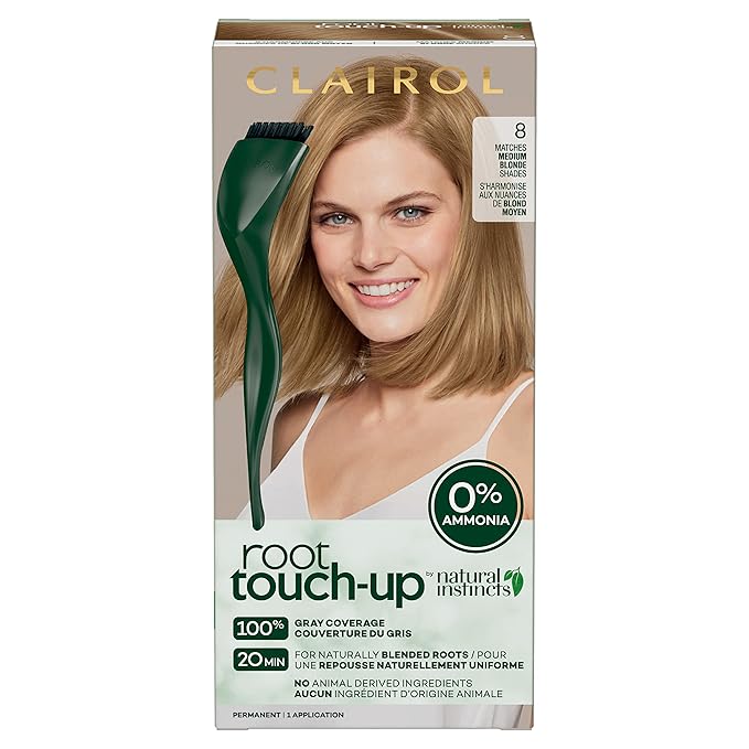 Clairol Root Touch-Up by Natural Instincts Permanent Hair Dye, 8 Medium Blonde Hair Color, Pack of 1