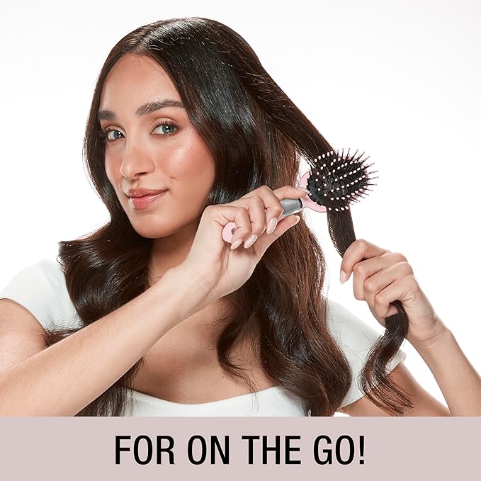 Conair Velvet Touch oval cushion hair brush - Travel Hairbrush- Detangling - curly or straight styles - detangler brushes - women or men - Blush Pink