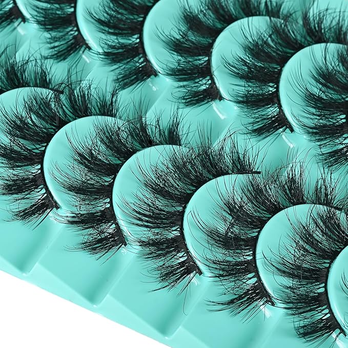 Wispy Lashes Natural Mink Eyelashes Fluffy Lash Strips Doll Eye Faux Mink Eyelash 17 mm Strip Lashes Pack Natural Look Thick Volume Wispies Pestañas Postizas Naturales Set with Soft Band