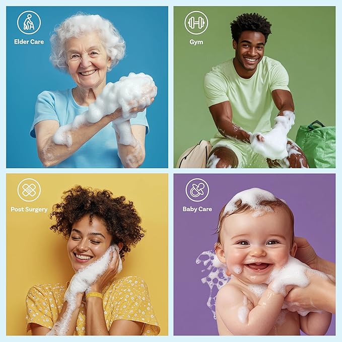 Scrubzz Disposable No Rinse Bathing Wipes for Sensitive Skin - All-in-1 Single Use Shower Wipes, Simply Dampen, Lather, and Dry Without Shampoo or Rinsing (Sensitive Skin, 8-Pack)