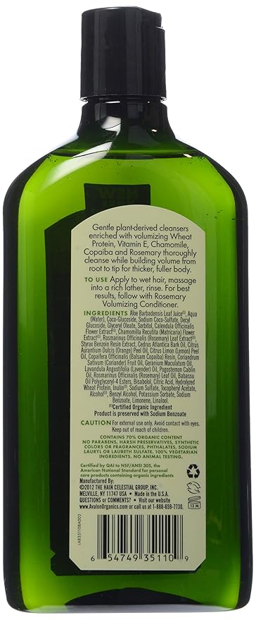 Avalon Organics Shampoo, Volumizing Rosemary, 11 Oz