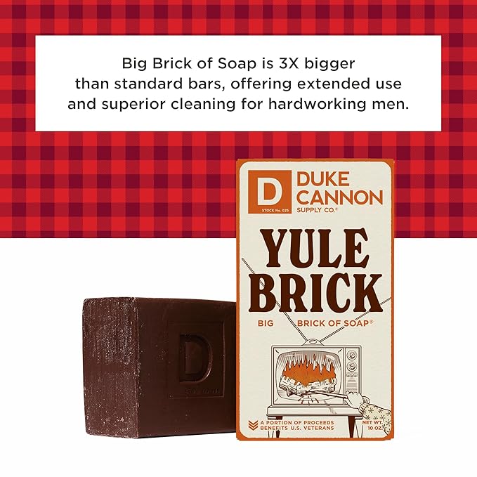 Duke Cannon Holiday Limited-Edition Yule Brick Big Brick of Soap - 10oz Bar, Triple Milled, Charred Wood & Leather Scent, Perfect for Men, Supports U.S. Veterans, 3 Pack