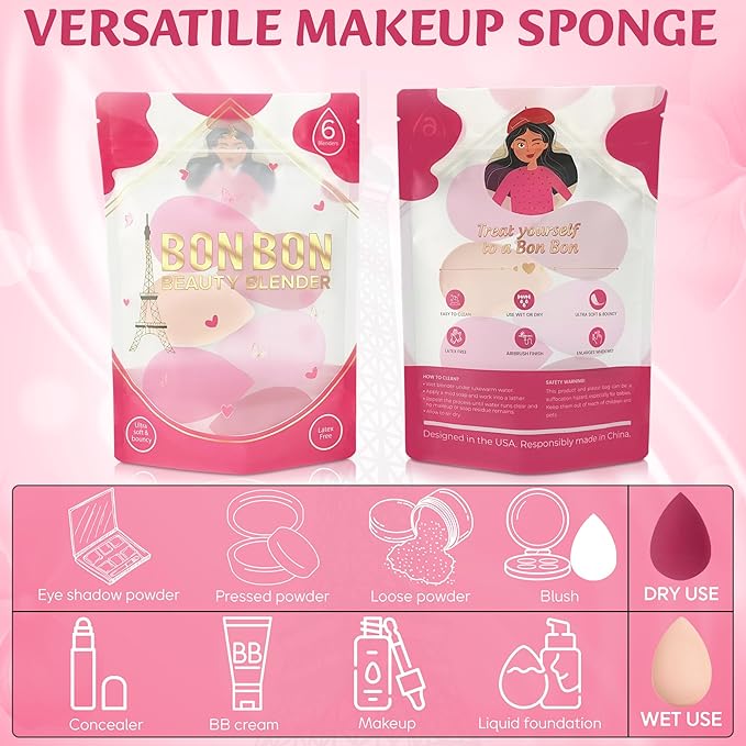 6Pcs Makeup Sponges for Foundation and Blending Powder, Cream and Liquid - Latex Free, Vegan and Super Soft Makeup Blender Beauty Sponges - Multicolored Beauty Blender Sponge Set | Dry & Wet Multi-Use