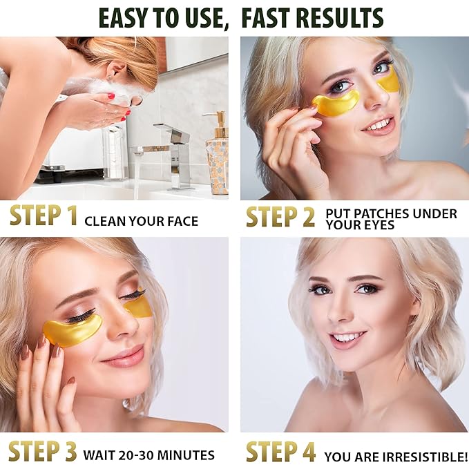 Under Eye Hydrogel E.G.F Eye Patches, 100% VEGAN CERTIFIED, Anti-Wrinkle Eye Patch, Treatment for Puffy Eyes, Eye Bags, Dark Circles Under Eye, Puffiness, Eye Patch with Hyaluronic Acid and