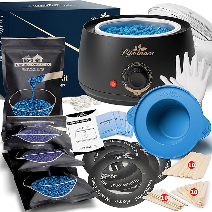 Lifestance Complete Home Waxing Kit, L1 Hard Wax Warmer for Hair Removal, Brazilian Bikini Wax Kit for Women Men, 59 Items, No-Mess Silicone Liner, Wax Heater, Hot Wax Pot for Body Leg Face Eyebrow