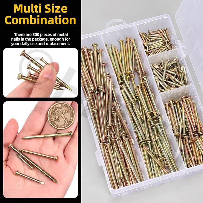 Hilitchi 301PCS 5 Sizes Brick Steel Nails Assortment Kit 0.78" 1.2" 1.58" 2" 2.36" Galvanized Concrete Wall Nail Cement Nails for Concrete Brick Drywall (Colorful)