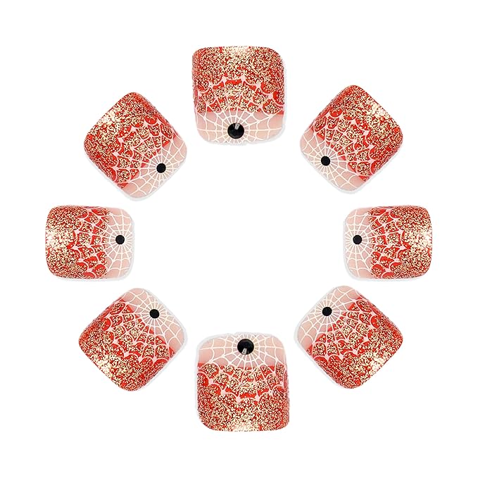 24Pcs Halloween Orange Glitter French Tips Press on Toenails Short Square Fake Toe Nails with Rhinestones White Spider Web Designs False Toenail Black Orange Halloween Acrylic Toenail for Women