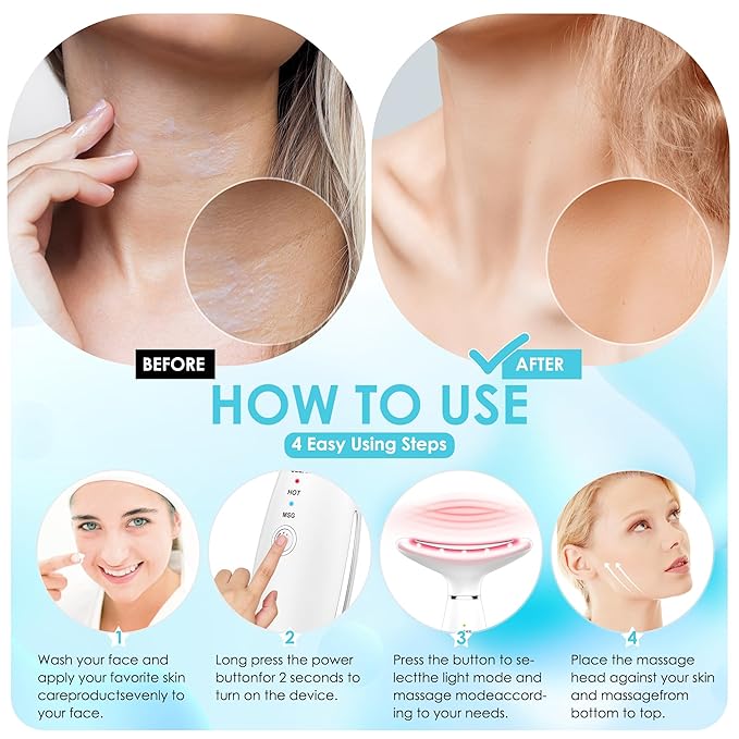 Anti-rinkles Facial Massager - Red-Light Therapy for Face and Neck, Sculpting Tool with 7 Color, At-Home Face Tool for Skin Care (White)