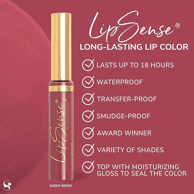 SeneGence LipSense Long-Lasting Liquid Lipstick – 18-Hour Wear, Waterproof, Transfer-Proof, Paraben-Free, Vegan, Cruelty-Free Lip Color in Multiple Shades