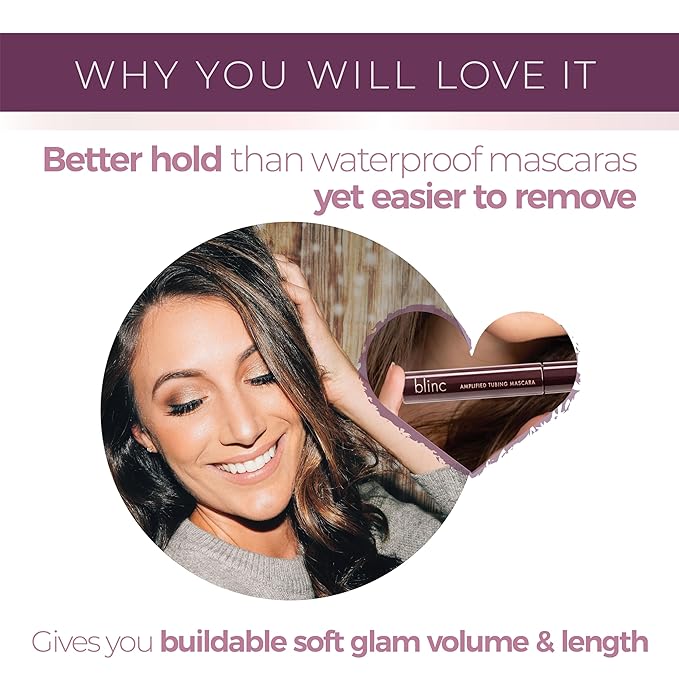 Blinc Amplified Tubing Mascara, Ultra-Longwearing Washable Mascara, Soft-Glam Volumizing, Lengthening and Defining Mascara, Gluten-Free and Cruelty-Free, 9mL / 0.30 Fl. OZ