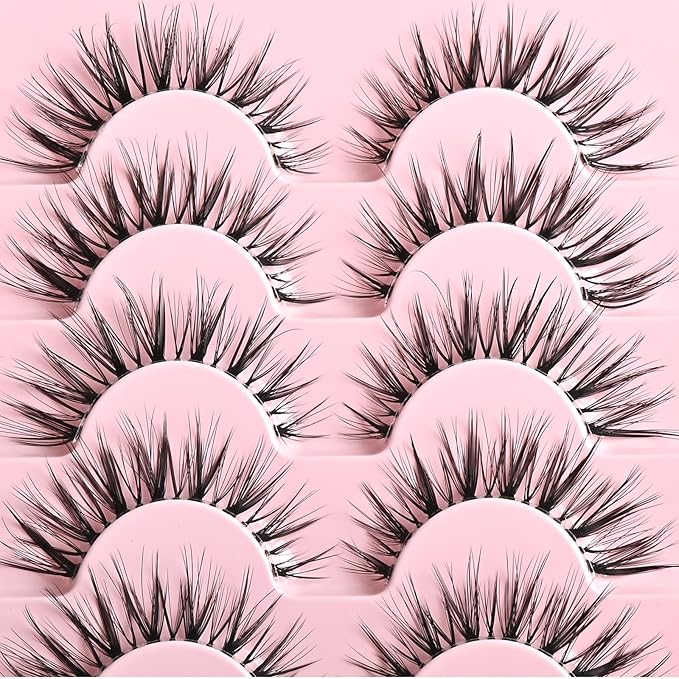 FARRED Cat Eye Lashes Natural Eyelashes Short Wispy Lash Strips Clear Band Volume Eyelash Cateye Medium Length False Lashes Natural Looking Hybrid Clusters Full Strip Lashes (A20 | 8-14MM)