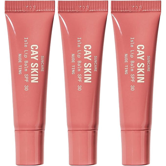 Cay Skin Isle Lip Balm SPF 30 – High Shine, Hydrating + Sheer Lip Gloss in Vanilla Brown Sugar Flavor – Formulated with Natural Ingredients for All Skin Tones – 3-Pack, Nude Ting