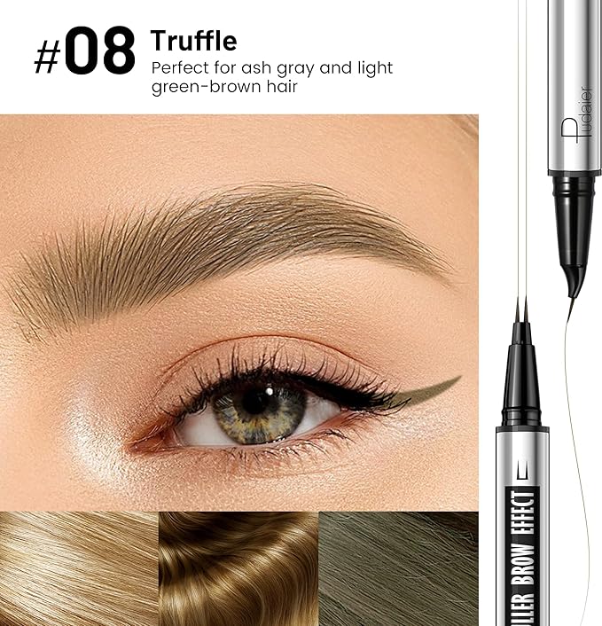 Pudaier 2 Pack 2 Fine Tip Eyebrow Pen, Waterproof Filling Faux Brow Makeup Pencils for Women with Precise Curved Brush-Tip to Fast Create Natural Hair-Like Brows, Last All-Day (Truffle)
