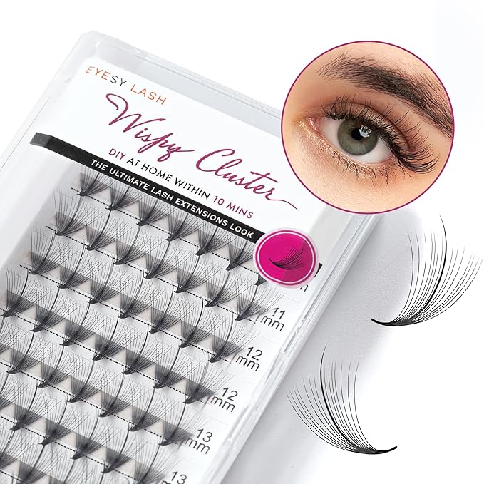 DIY Wispy Individual Lash Clusters 96pcs 20D CC Curl 0.07 9-16mm Mixed Lengths - Eyelash Clusters Wispy Volume Natural Look Eyelash Extension at Home by Eyesy Lash