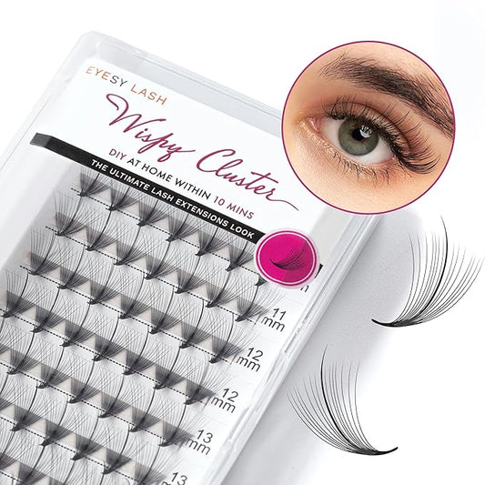 DIY Wispy Individual Lash Clusters 96pcs 20D CC Curl 0.07 9-16mm Mixed Lengths - Eyelash Clusters Wispy Volume Natural Look Eyelash Extension at Home by Eyesy Lash
