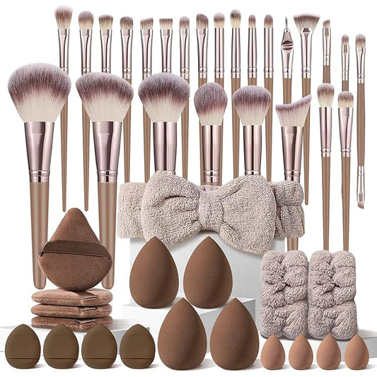 44Pcs Brown Makeup Brushes Set Professional Makeup Kit Multi-functional Makeup Tool Set with Facial Makeup Accessories, Foundation Makeup Brush Kit Eye and Face Make up Brushes & Tools