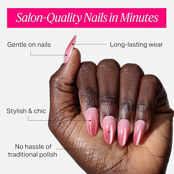 Nailboo Press On Nails, Salon-Quality Reusable Fake Nails for Fast DIY Manicure with Strong Hold Nail Glue for Press Ons, Nail File, & Alcohol Prep Pads, Glow Up