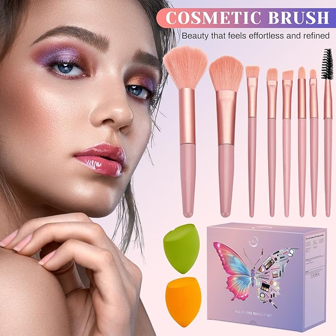 All in One Makeup Kit, Make Up Gift Set for Women, Makeup Kit for Women Full Kit, Includes Foundation Face Primer Eyeshadow Concealer Liquid Blush Lipgloss Eyeliner Mascara Cosmetic Brushes Set