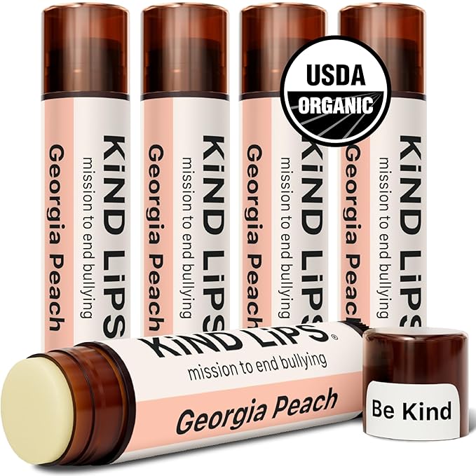 Kind Lips Lip Balm - Nourishing & Moisturizing Lip Care with Shea Butter, Beeswax & Vitamin E | Georgia Peach Flavor | 0.15 Oz (Pack of 5)