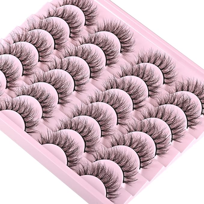 FARRED Natural Lashes Short Eyelashes Wispy False Mink Lash Pack 14 Pair Natural Look Fluffy Doll Eyelash Small Fake Strip Lashes Full Pestañas Sets for MUA and Beginners Daily Makeup (F3 | 8-16mm)