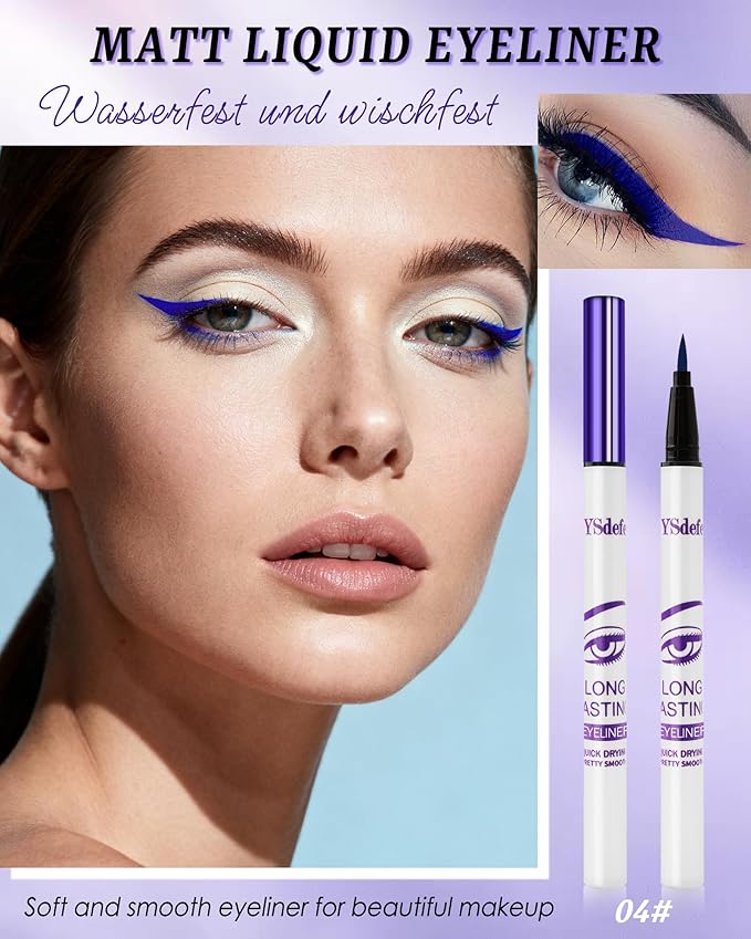 Liquid Eyeliner Pen, Blue Waterproof Long Lasting Colored Eye Liner Pen with Precision Tip, Matte Colorful Smudgeproof High Pigmented Eyeliner Pencil, Christmas Party Eye Makeup Gift for Women-04