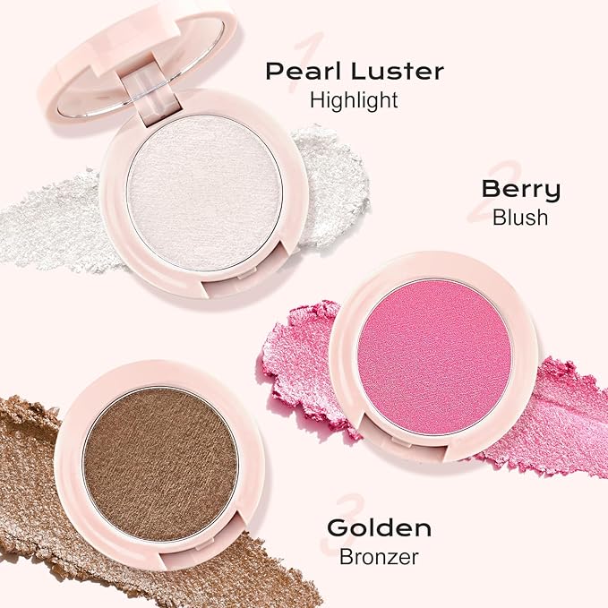 Color Nymph Ultra-Creamy Highlighter Blush Bronzer Stackable Makeup Palette | 3-IN-1 Multiuse Long-Lasting & Shimmer Power, Travel-Friendly Makeup Kits | Vegan & Cruelty-Free - Starlit Glow