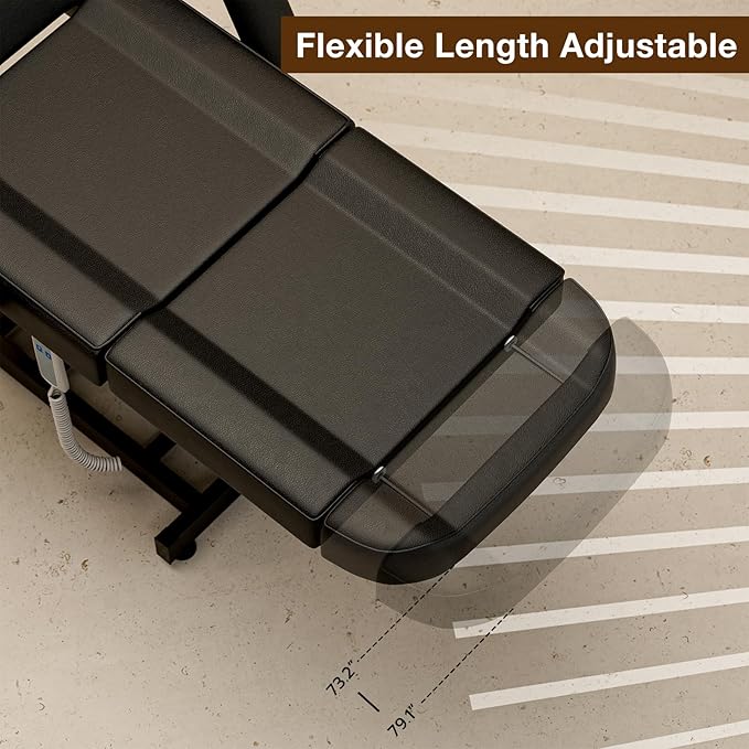 SyyBhb Electric Height Adjustable 21'' - 33'' Massage Table, 73'' - 79'' Length Adjustable Tattoo Chair for Tall Clients, Electric Esthetician Bed 3-Section Folding 440lbs, Black