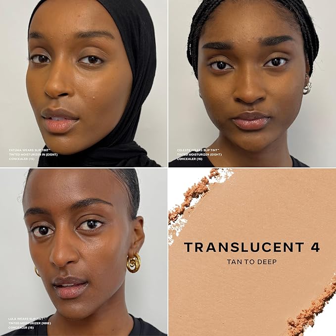 Saie Slip Tint Baked Setting Powder - Translucent Powder for Face Makeup with a Natural-Radiant Finish - Blurs, Brightens & Smooths Complexion - Translucent 4 - Tan to Deep (0.24 oz)